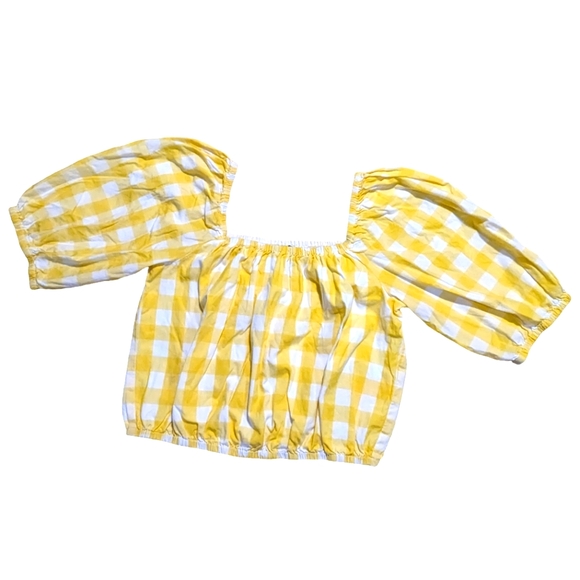 Color Me Courtney Size Small Puff Sleeve Gingham Yellow Crop Top Preppy - Picture 2 of 5